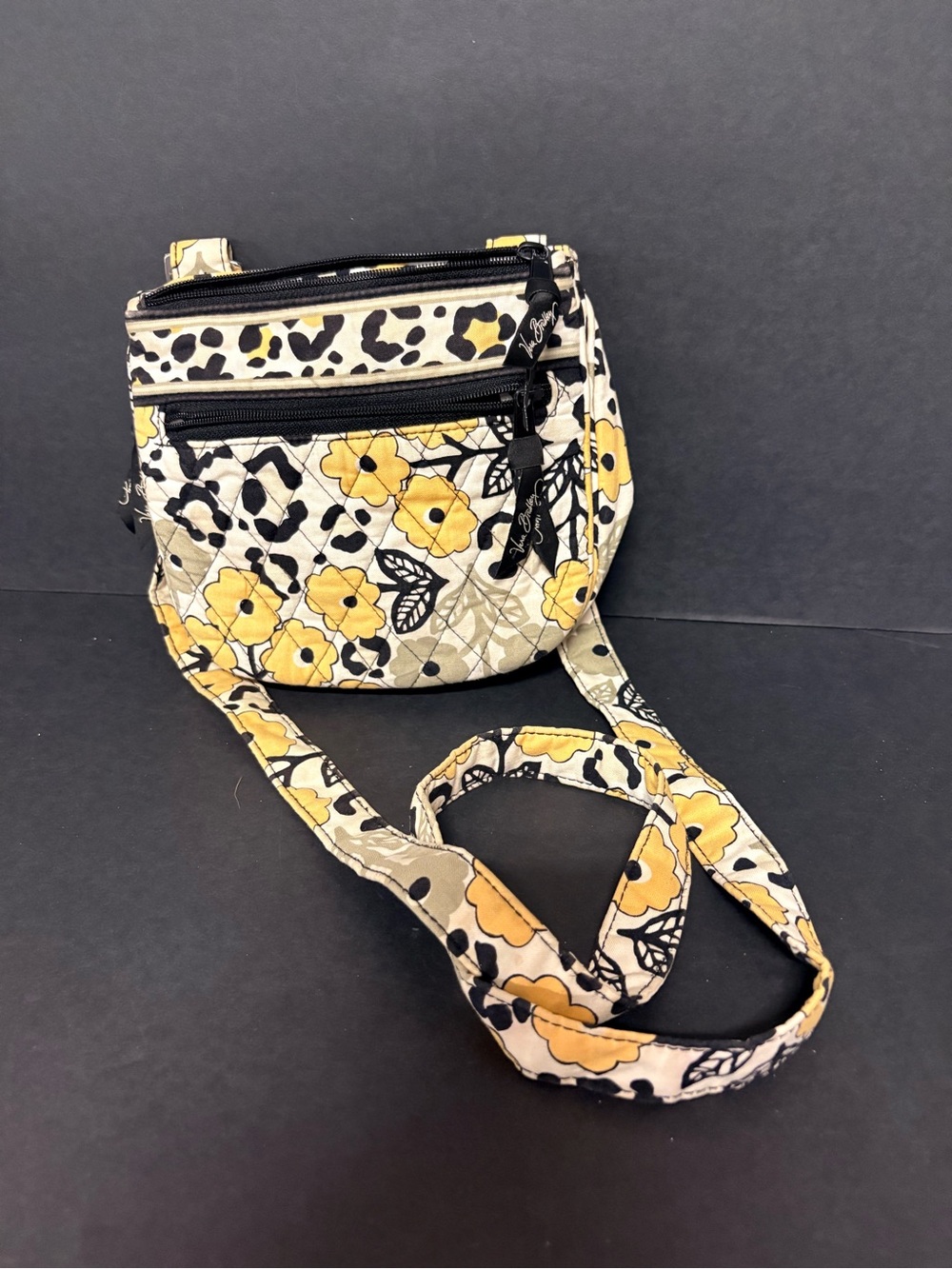 Vera Bradley Quilted Floral Crossbody Bag in Yellow and Black